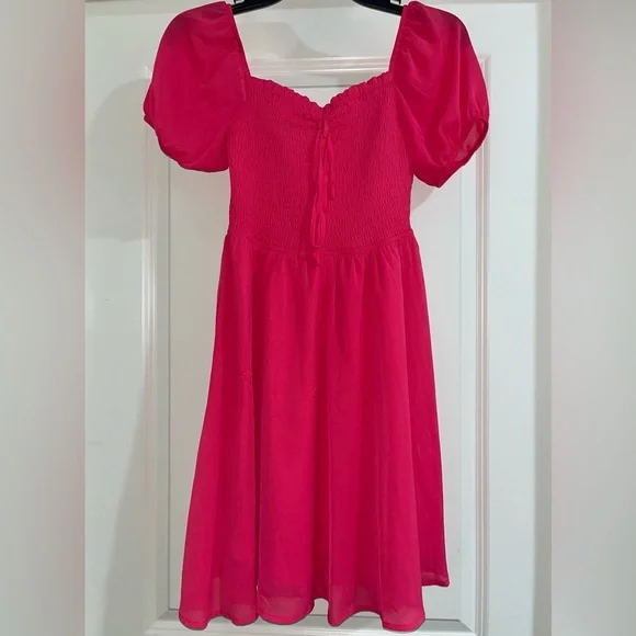 Byinns Women's Sweetheart Neckline, Smocked, Puff Short Sleeve Drawstring Dress - Picture 6 of 6